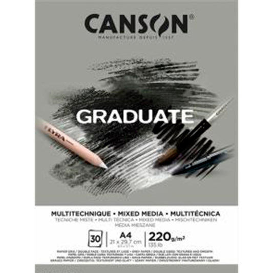 Canson Graduate Mix Media Gri Ton 220G 30 Sayfa A4 Eskiz Defteri - Sanatsal Çizim ve Okul Defteri