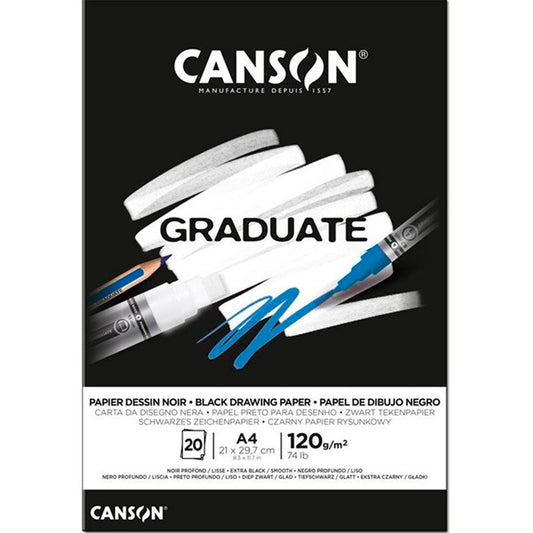 Canson Graduate Siyah A4 120 gr 20 Yaprak Çizim Defteri - Eskiz, Not Tutma ve Okul Defteri