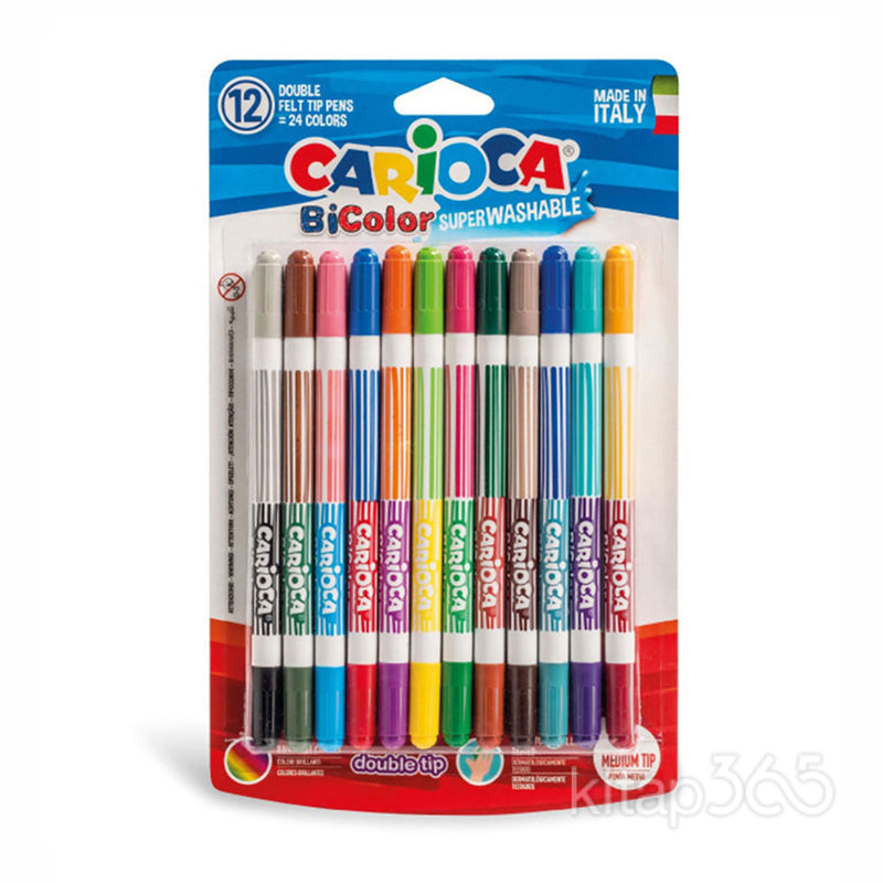 Carioca 12'Li 24 Renk Bicolor Süper Yıkanabilir Çift Uçlu Keçeli Boya Kalemi 42265