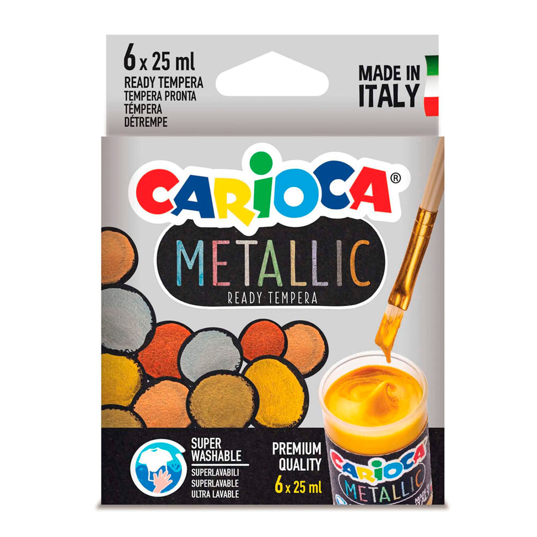 Carioca 6x25 ml 6'lı Metalik Tempera Süper Yıkanabilir Sulu Boya 43048