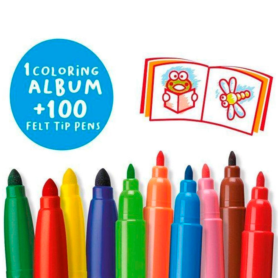 Carioca Süper Yıkanabilir 100'lü Keçeli Boya Kalemi+Boyama Kitabı 42736