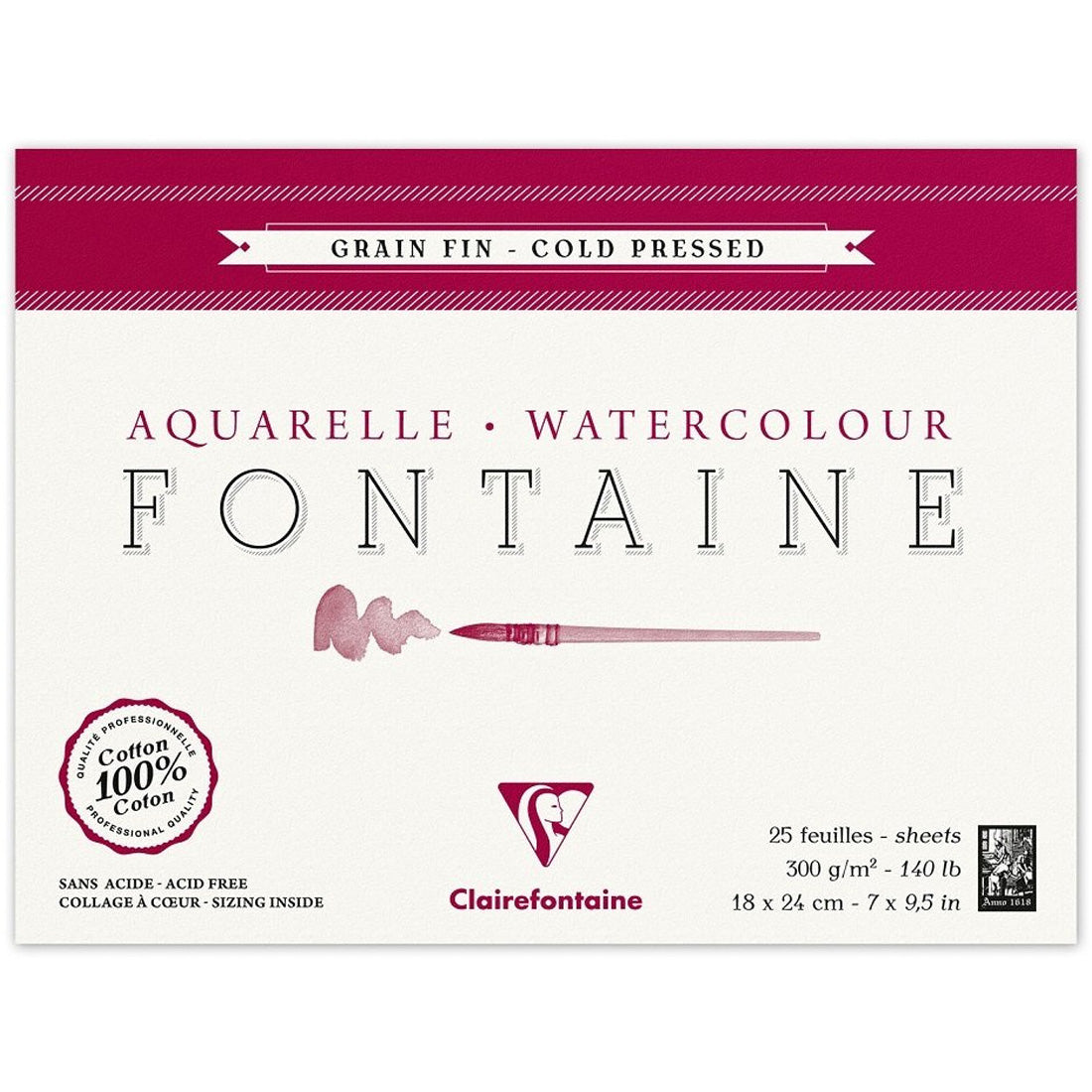 Clairefontaine 18x24cm 300gr 10 Yaprak Dokulu Uzun Kenarı Yapışkanlı Suluboya Defteri - San
