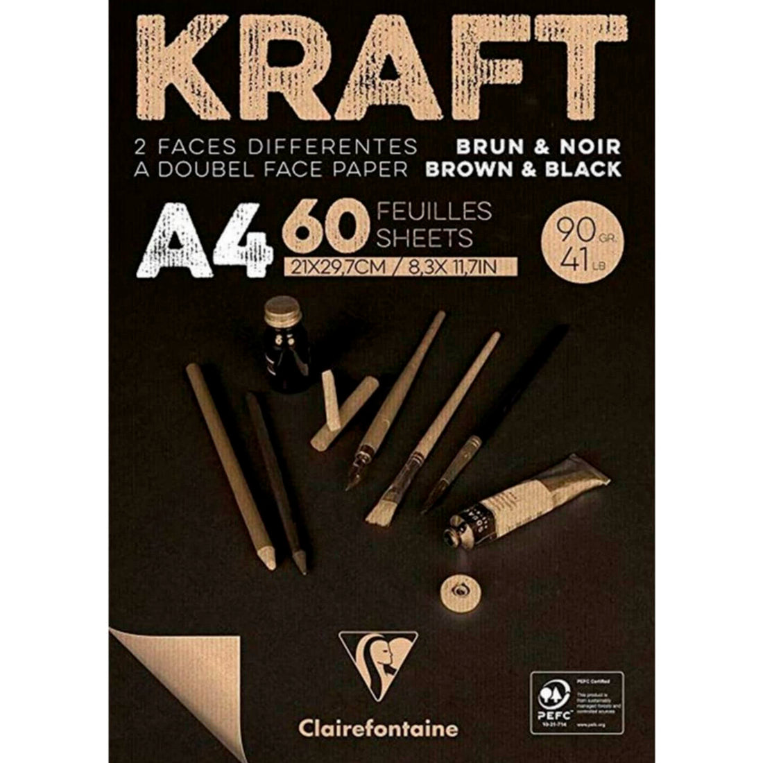 Clairefontaine 21x29,7 cm Kahve ve Siyah 60 Sayfa Eskiz Defteri - Not Tutma, Okul ve Planlayıcı Defter