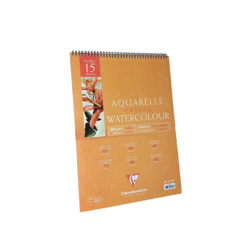Clairefontaine A3 Etival Cold Pressed 300 Gr. Üstten Spiralli 15 Yaprak Suluboya Defteri - Eskiz ve Sanat Defter