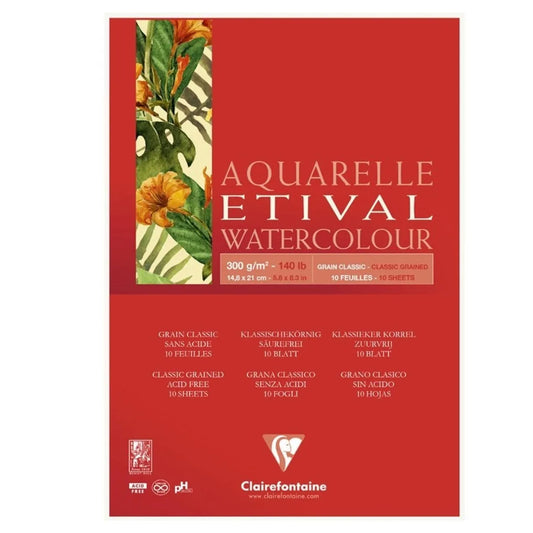 Clairefontaine A5 Etival Classic 300 Gr. Üstten Yapışkanlı 15 Yaprak Suluboya Defteri - Eskiz ve San