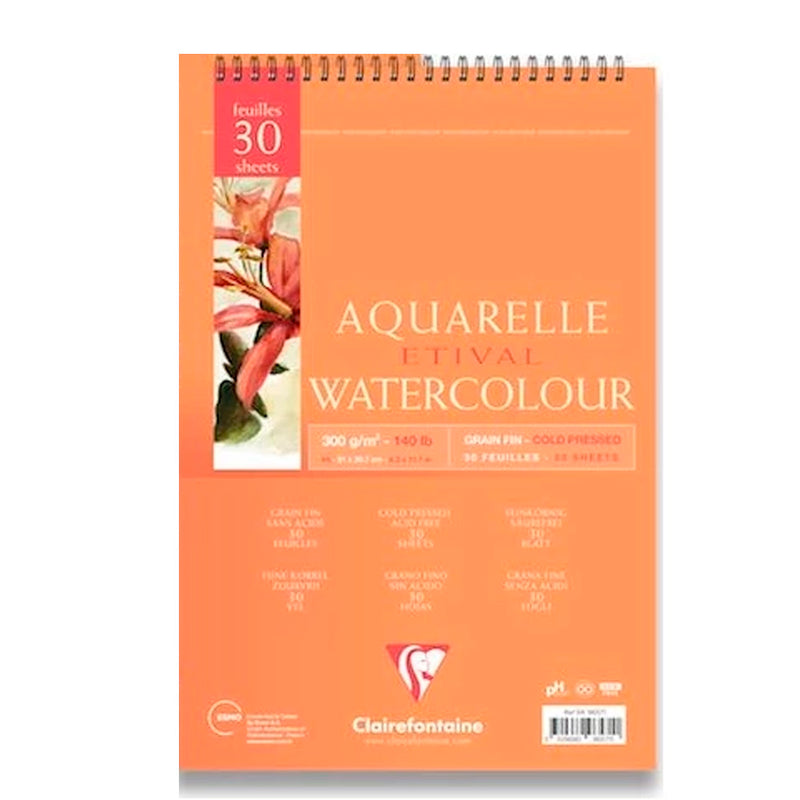 Clairefontaine Aquarelle A3 30 Sayfa Üstten Spiralli Suluboya Blok - Sanatsal Eskiz ve Resim Defteri