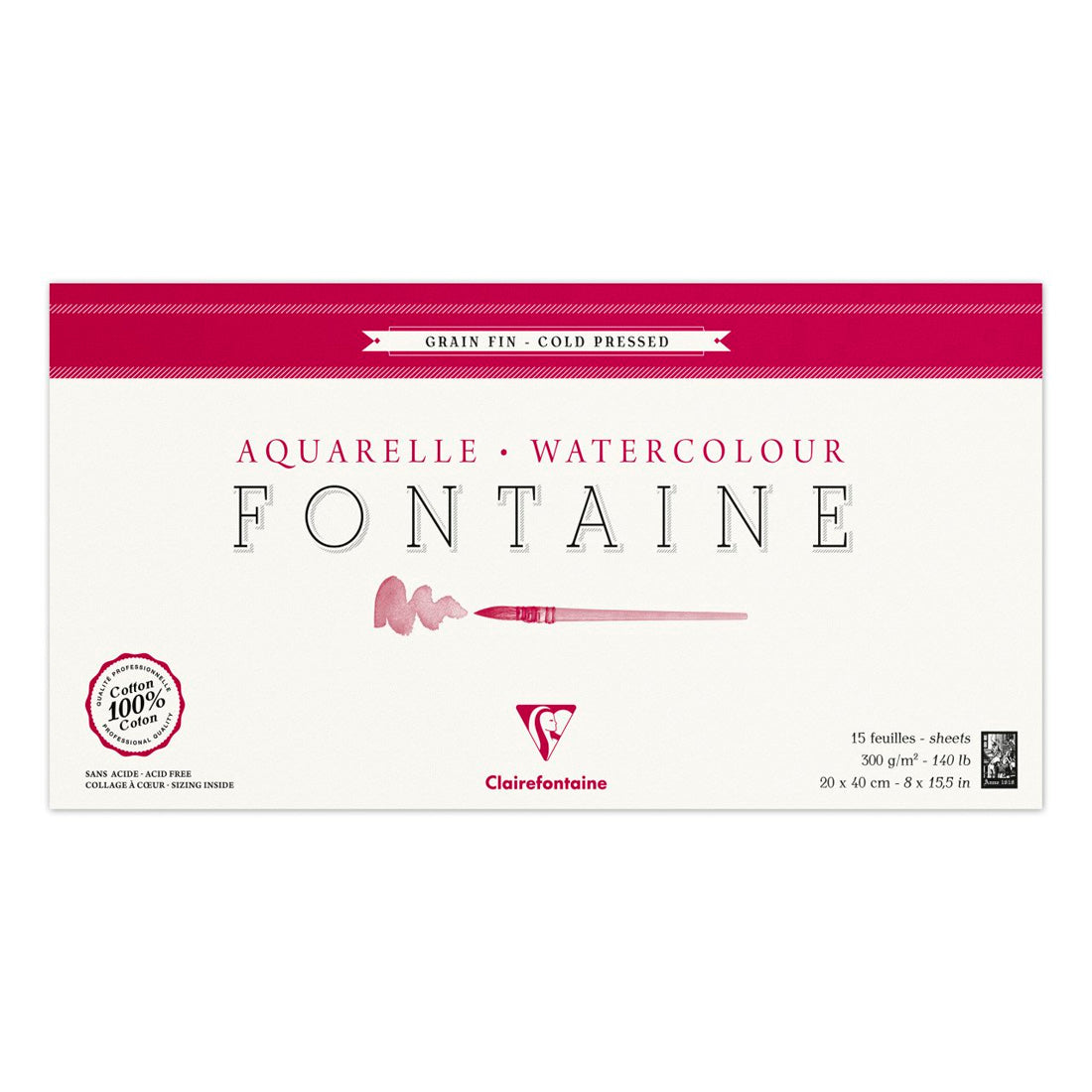 Clairefontaine Fontaine 20x40 cm 10 Yaprak Suluboya Blok - Sanatsal Eskiz ve Resim Kağıdı