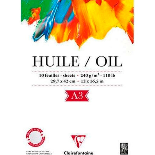 Clairefontaine Huıle Oıl A3 240 gr 10 Sayfa Üst Yapışkanlı Akrilik ve Suluboya Blok - Eskiz ve San