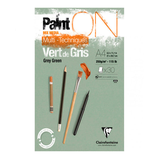 Clairefontaine Paint On A4 250 gr 30 Sayfa Gri Renk Eskiz Defteri - Sanatsal Çizim, Not Tutma ve Okul