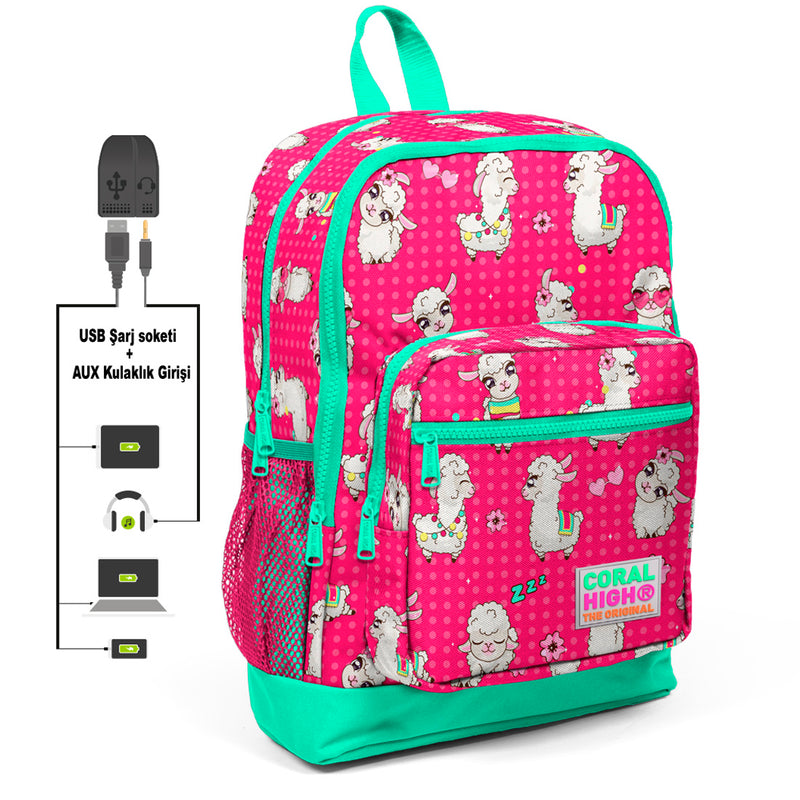 Coral High 3 Bölmeli Usb+Aux Soketli Okul Çantası 23268