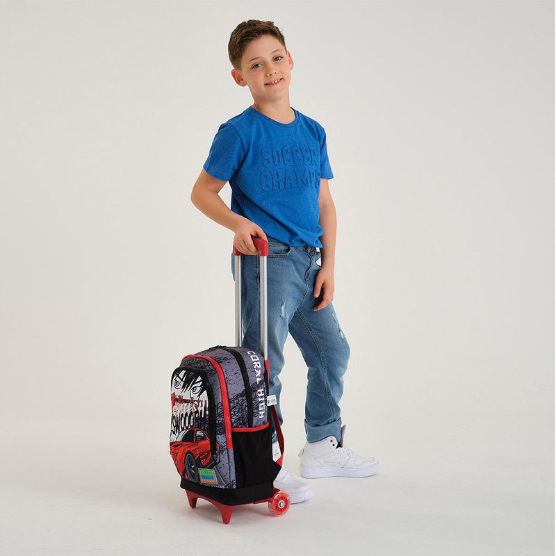 Coral High Araba Desenli Işıklı Tekerlek Siyah Çekçekli Sırt ve Okul Çantası 23947