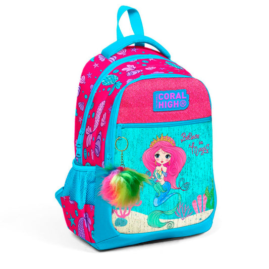 Coral High Deniz Kızı Desenli Mercan-Mavi Okul Çantası 23476
