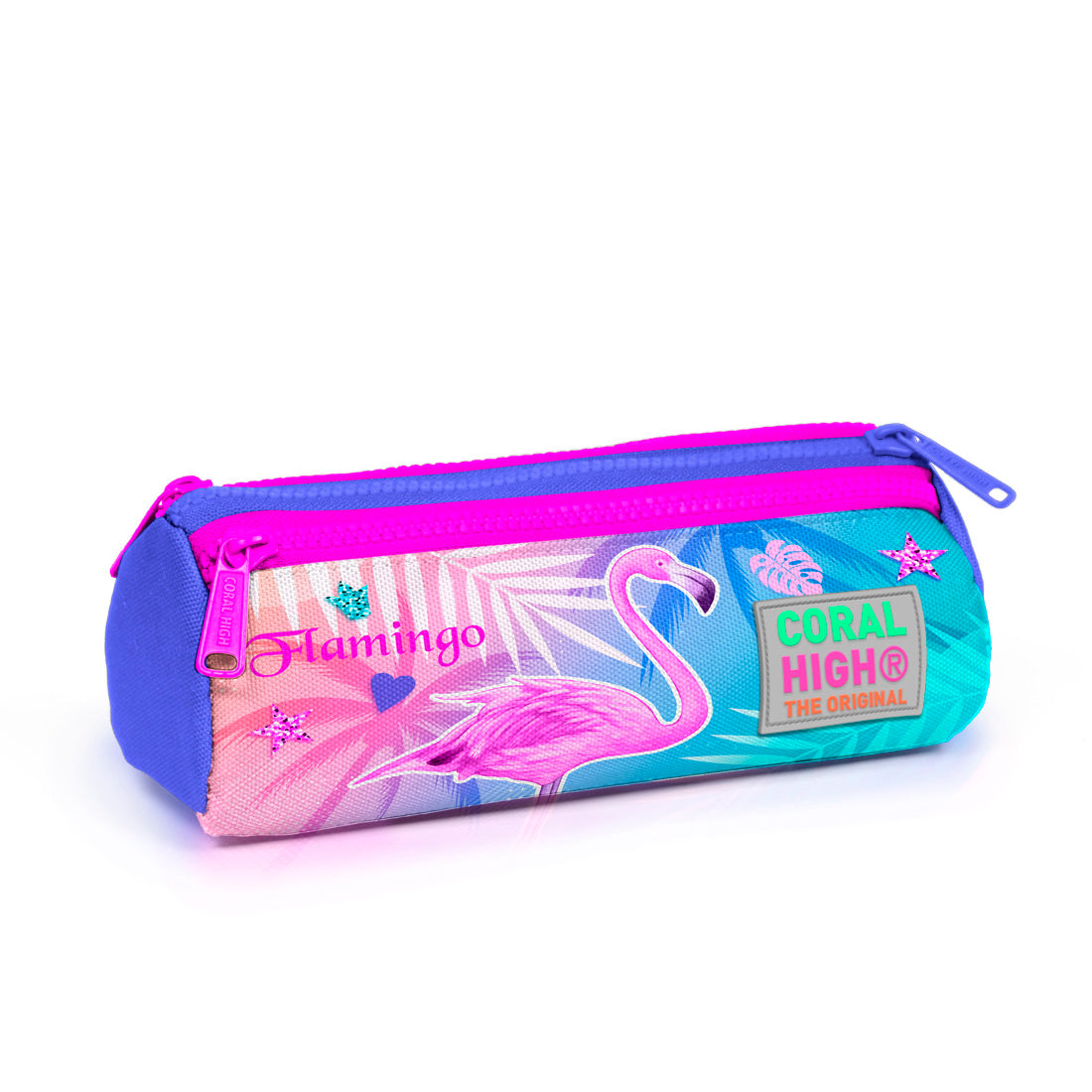 Coral High Kız Çocuk Lavanta Pembe Flamingo Desenli Üç Bölmeli Kalem Çantası