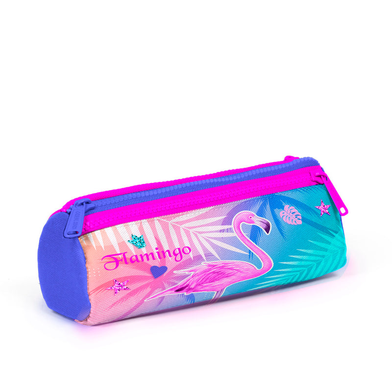 Coral High Kız Çocuk Lavanta Pembe Flamingo Desenli Üç Bölmeli Kalem Çantası