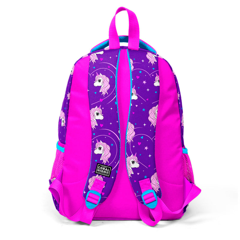 Coral High Kız Çocuk Unicorn Desenli Simli Üç Bölmeli Mor Pembe İlkokul Çantası