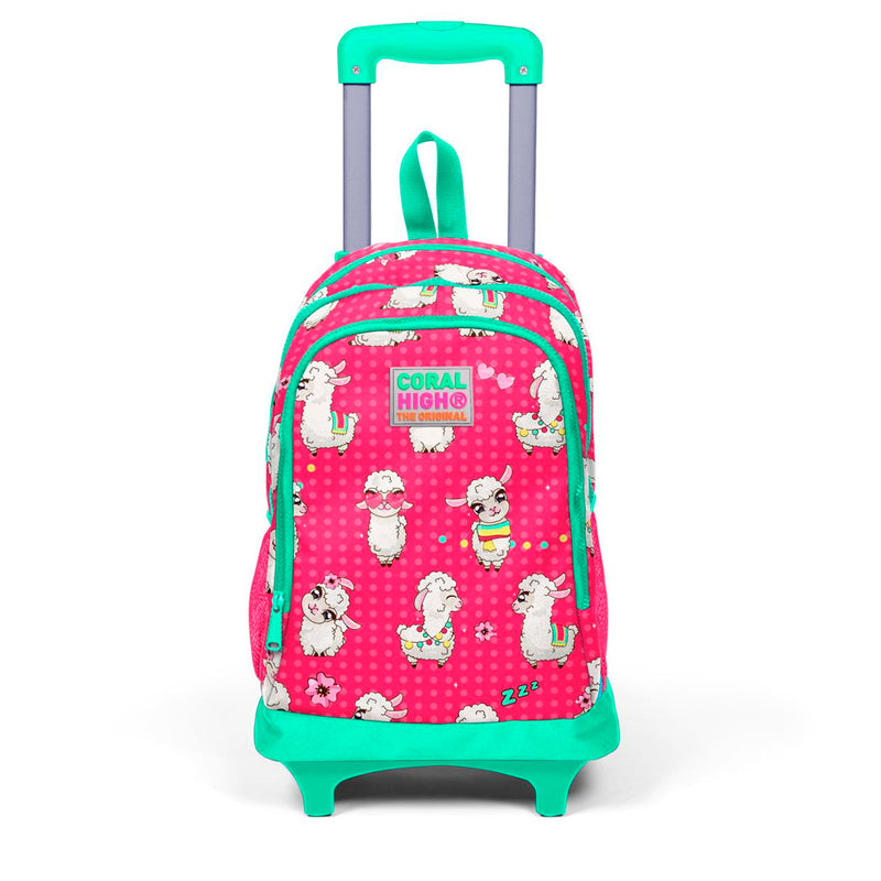 Coral High Kids Kız Çocuk Alpaka Desenli Üç Bölmeli Çekçekli Okul Sırt Çantası