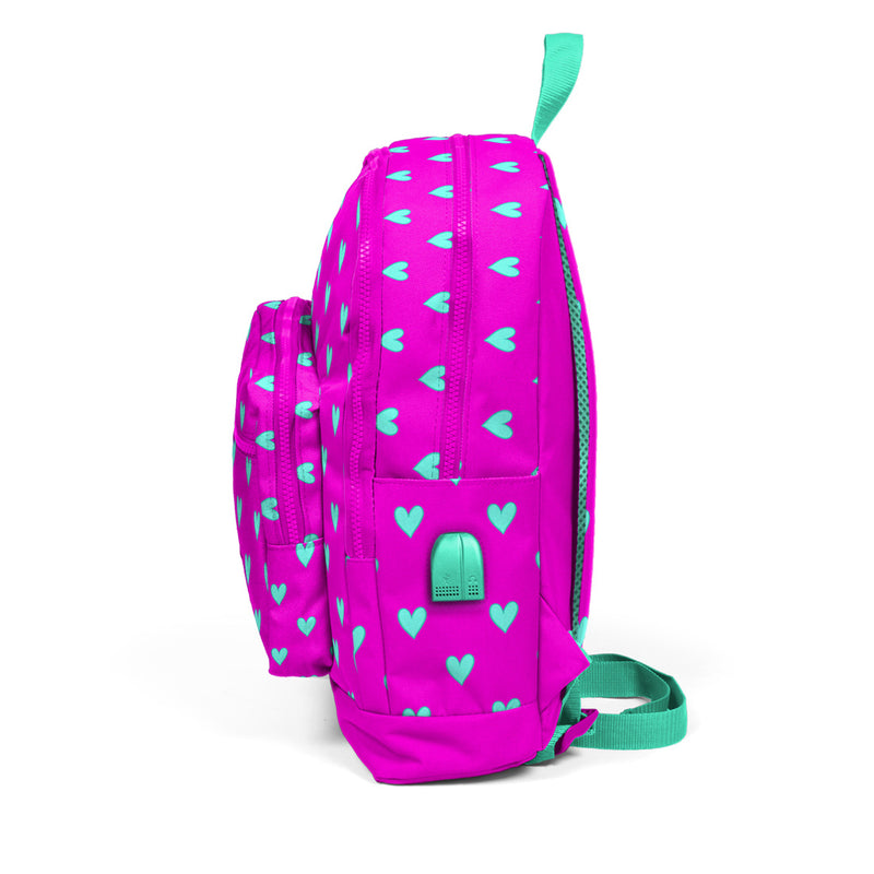 Coral High Pembe Kalp Desenli Sök-Tak Çekçekli Kız Çocuk Okul Çantası