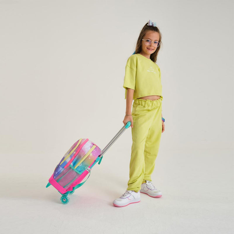 Coral High Peri ve Unicorn Desenli Işıklı Tekerlek Pembe Çekçekli Sırt ve Okul Çantası 23933
