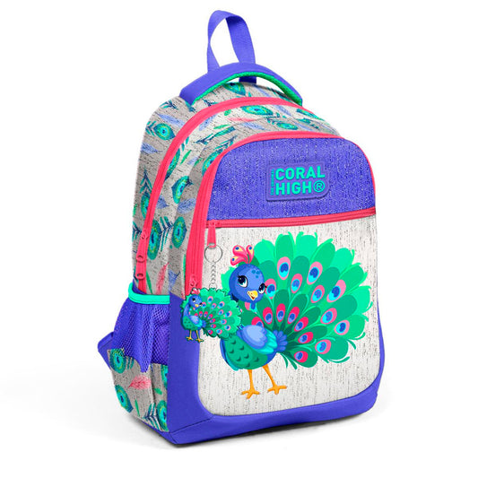 Coral High Tavus Kuşu Desenli Lavanta-Gümüş Okul Çantası 23488