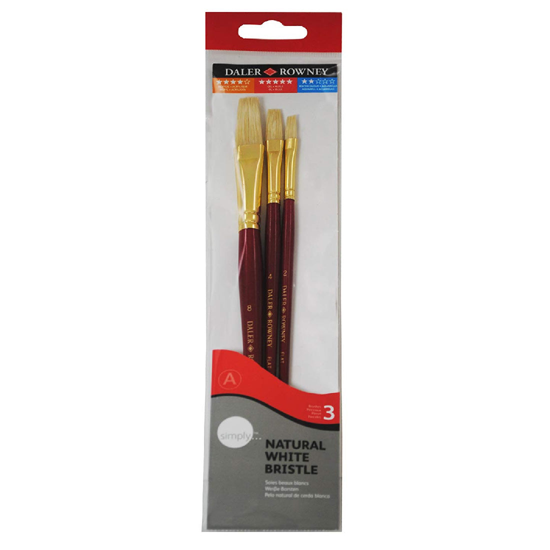 Daler Rowney Simply Beyaz Bristle 3'lü Fırça Seti - Akrilik, Yağlı Boya ve Resim Fırçaları