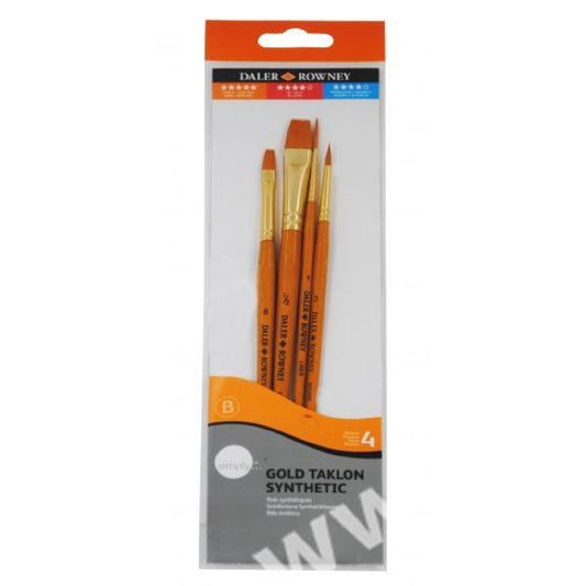 Daler Rowney Simply Gold Taklon Sentetik 4'lü Fırça Seti - Sanat Resim Akrilik Yağlıboya Fırçaları