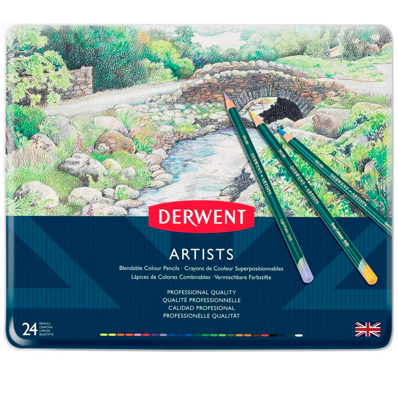 Derwent Artists 24'lü Teneke Kutu Kuru Boya Kalemi Set - Hediyelik ve Sanatçı Çizim Kalemi