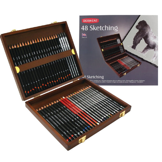 Derwent Eskiz Kalemi Sketching 48 Li Ahşap Kutu - Sanatsal Çizim Seti