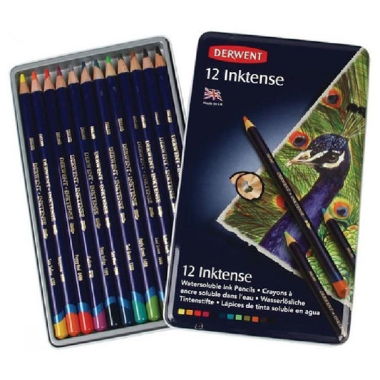 Derwent Inktense 12'li Teneke Kutu Suluboya Kalemi - Sanat, Çizim ve Resim İçin Canlı Renkler