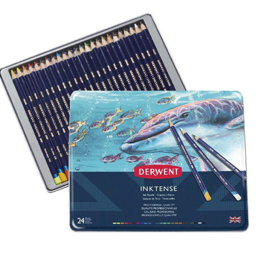 Derwent Inktense 24'lü Teneke Kutu Suluboya Kalem Seti - Sanatsal Çizim ve Resim Kalemi