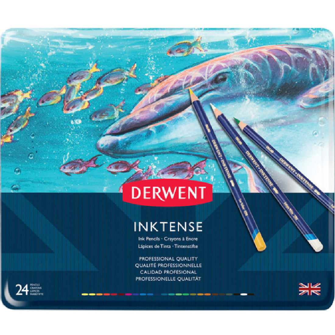 Derwent Inktense 24'lü Teneke Kutu Suluboya Kalem Seti - Sanatsal Çizim ve Resim Kalemi