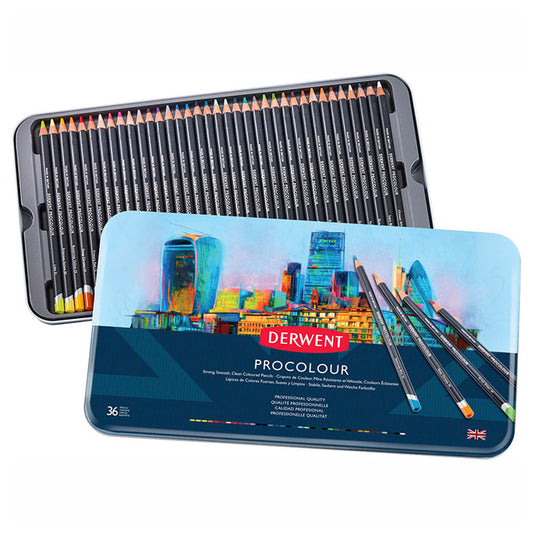 Derwent Procolour 36'lı Teneke Kutu Kuru Boya Kalemleri - Sanatsal Çizim ve Profesyonel Boyama Seti