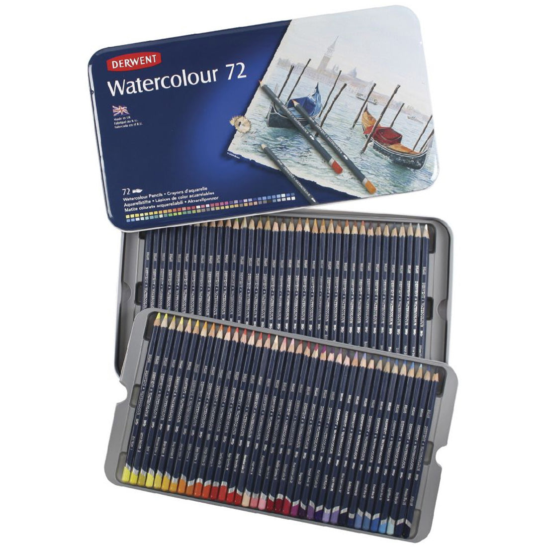 Derwent Watercolour 72'li Teneke Kutu - Sanatsal Çizim ve Profesyonel Suluboya Kalemi Seti