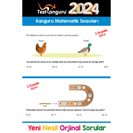 Dikkat Atölyesi Yayınları 2. Sınıf Kanguru Eğlenceli Matematik Soruları
