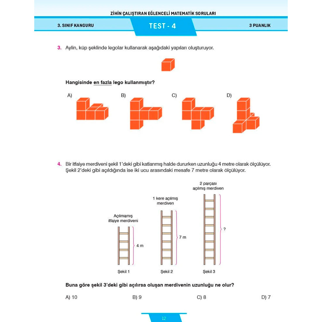 Dikkat Atölyesi Yayınları 3. Sınıf Kanguru Eğlenceli Matematik Soruları