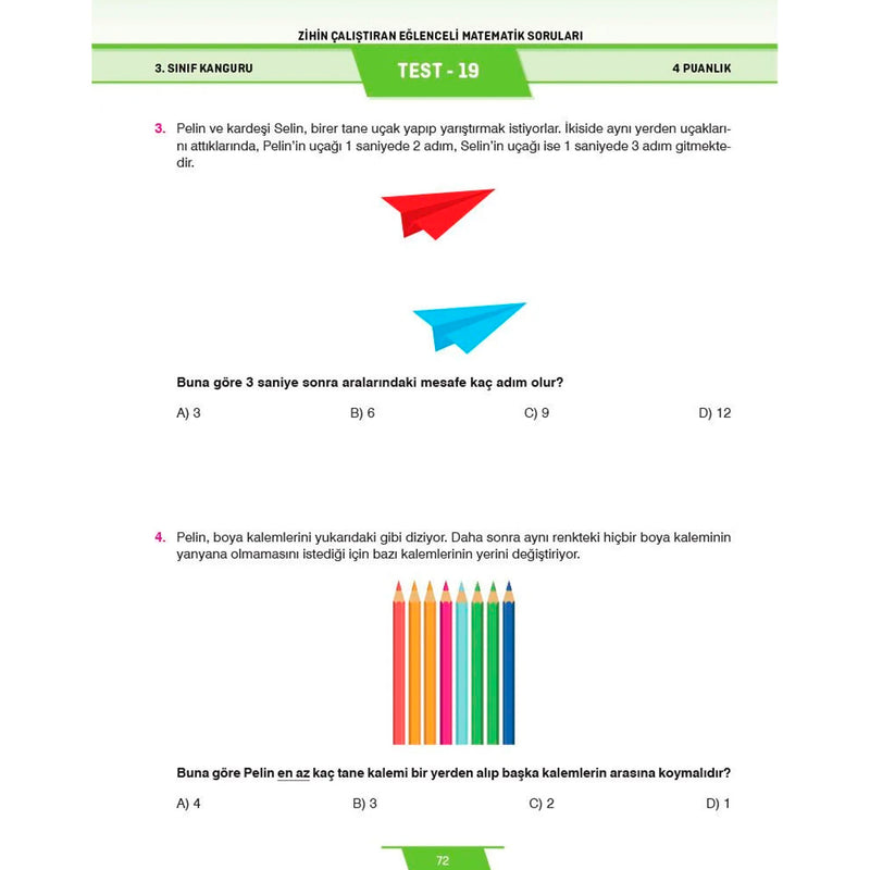 Dikkat Atölyesi Yayınları 3. Sınıf Kanguru Eğlenceli Matematik Soruları