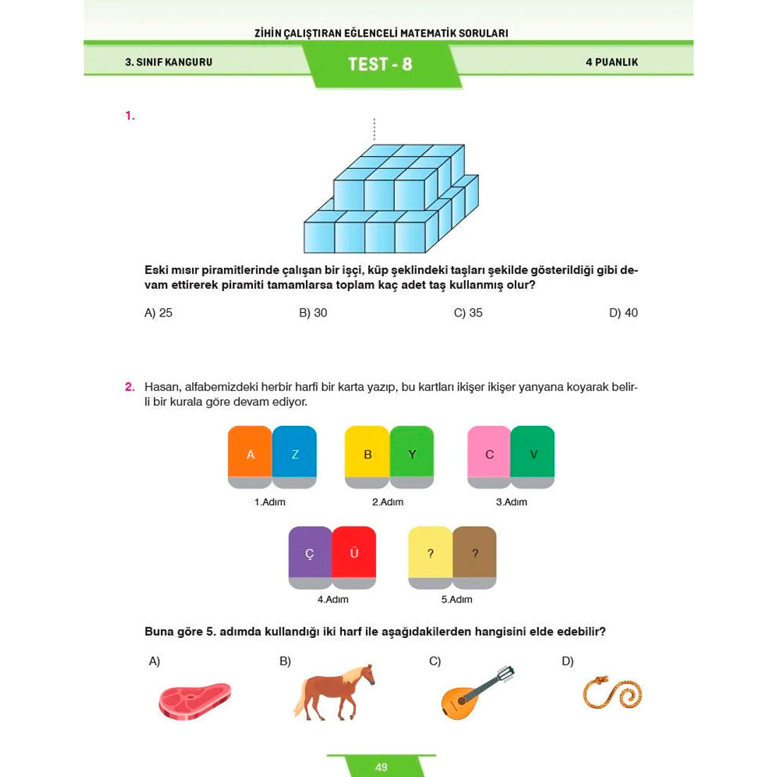Dikkat Atölyesi Yayınları 3. Sınıf Kanguru Eğlenceli Matematik Soruları