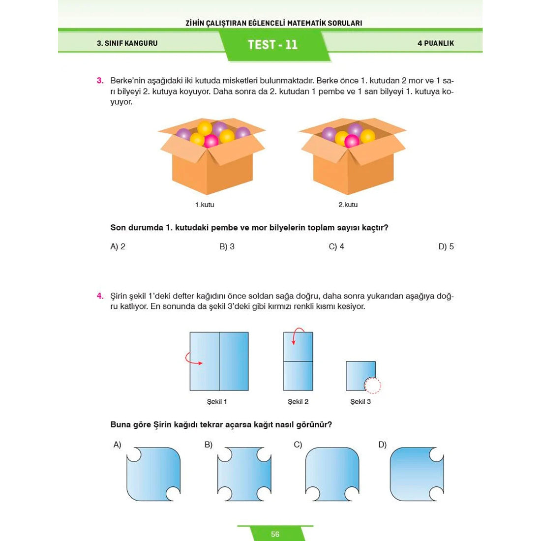 Dikkat Atölyesi Yayınları 3. Sınıf Kanguru Eğlenceli Matematik Soruları
