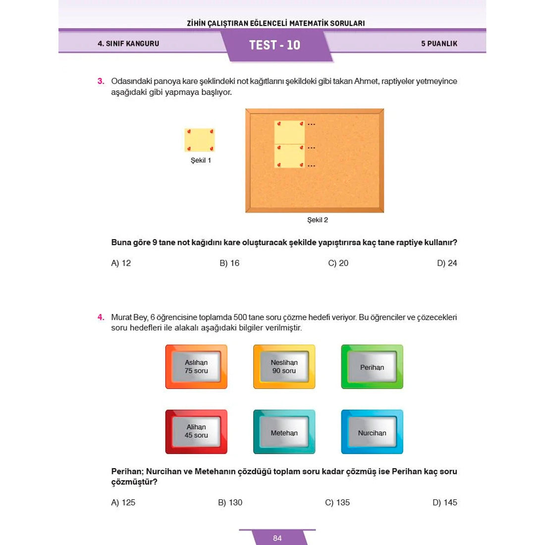 Dikkat Atölyesi Yayınları 4. Sınıf Kanguru Eğlenceli Matematik Soruları