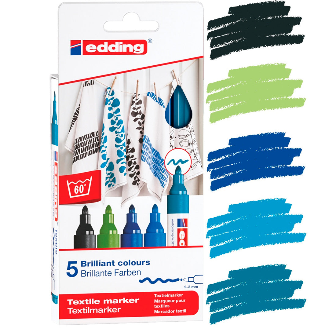 Edding 5'li Kumaş Boyama Kalemi - Sanatsal Hobi Tekstil Kalemi Seti