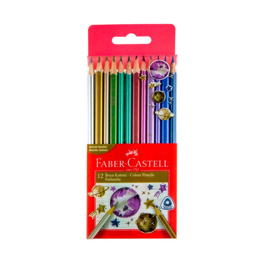 Faber Castell 12'li Metalik Renkler Üçgen Boya Kalemi 51710000006