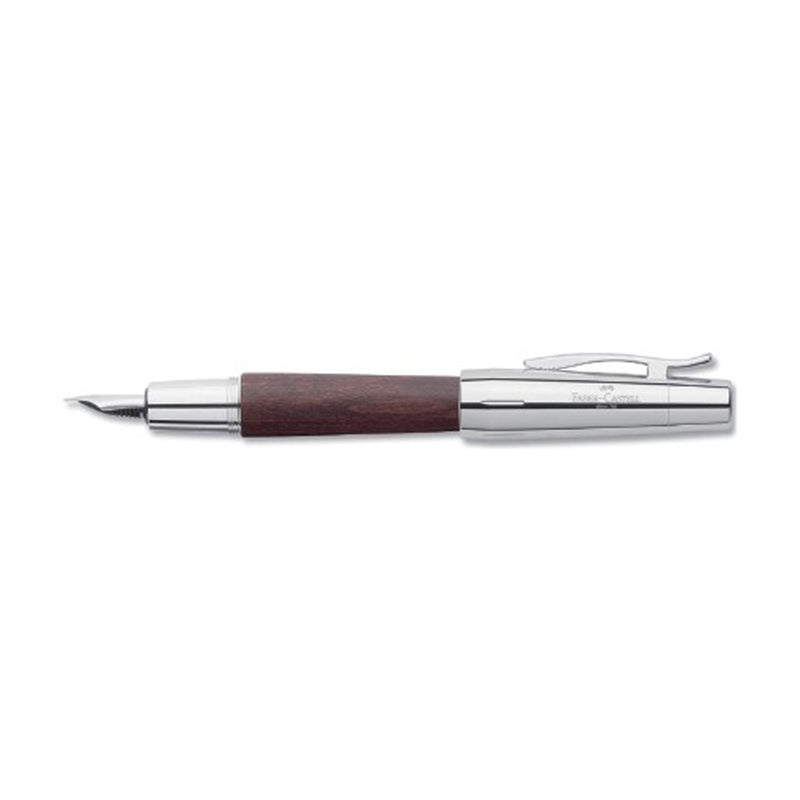 Faber Castell E-Motion Krom/Ahşap Koyu Kahverengi Dolma Kalem - Hediyelik İmza ve Yumuşak Yazım Kalemi