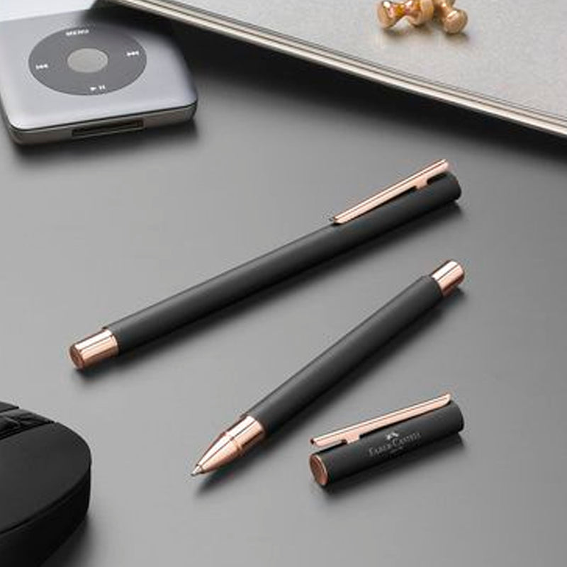 Faber-Castell Neo Slim Mat Siyah Pembe Roller Kalem - Hediyelik İmza ve Ofis Kalemi
