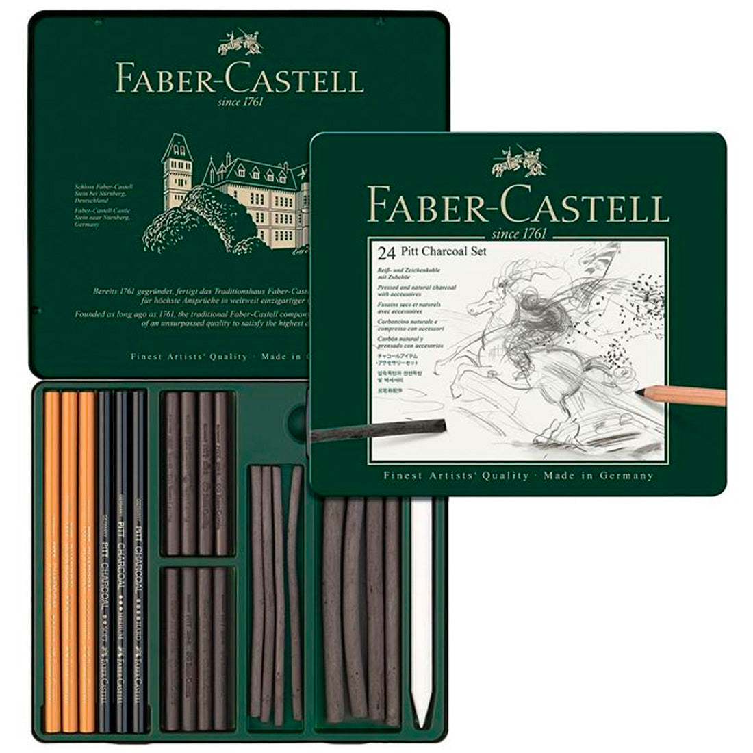 Faber-Castell Pitt 24'lü Karakalem Resim Seti - Eskiz, Çizim ve Sanat İçin Profesyonel Set