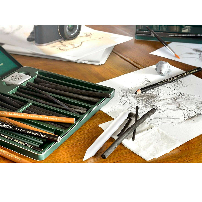 Faber-Castell Pitt 24'lü Karakalem Resim Seti - Eskiz, Çizim ve Sanat İçin Profesyonel Set