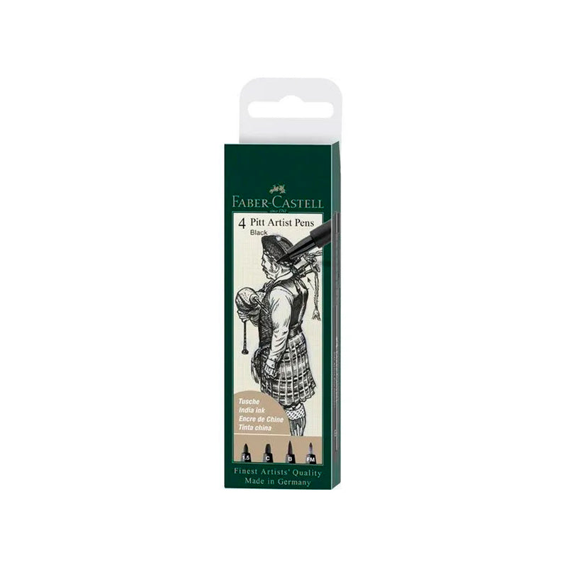 Faber Castell Pitt Artist Siyah 4'lü Kalem - Sanatsal Çizim ve Eskiz Kalem Seti
