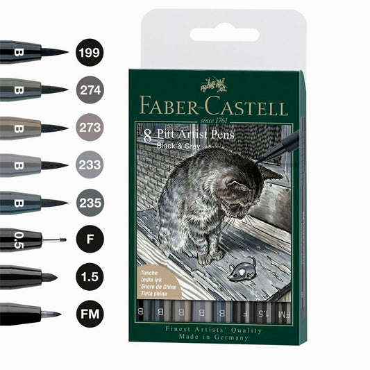 Faber Castell Pitt Artist Siyah ve Gri Ton 8'li Kalem - Sanatçı Çizim ve Eskiz Kalemi Seti