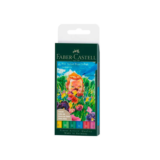 Faber Castell Pitt Artist Springtime 6'lı Fırça Uçlu Renkli Kalem - Sanatsal Çizim, Eskiz ve Boyama Kalemi
