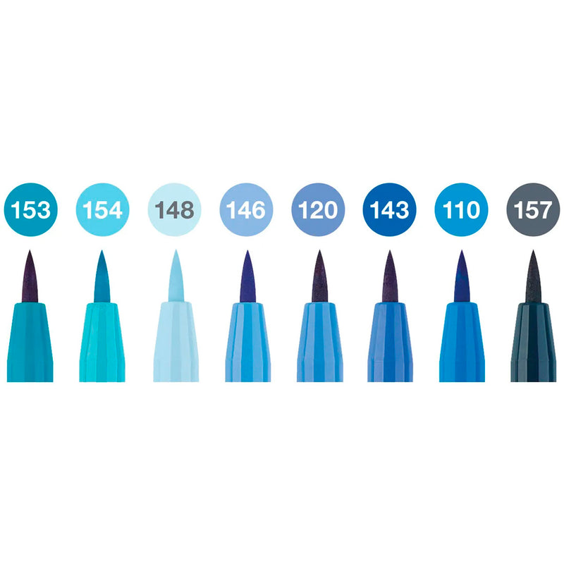 Faber Castell Pitt Artist The Blues 8'li Fırça Uçlu Renkli Kalem - Sanat Çizim Eskiz İllüstrasyon Kalem Seti