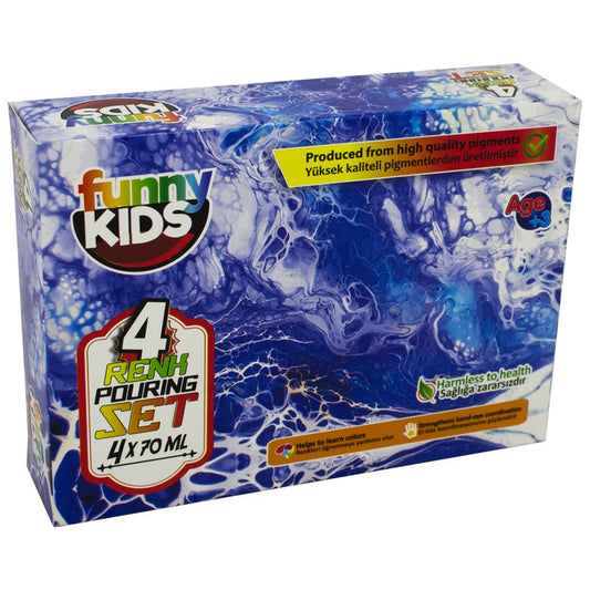 Funny Kids 70 ml Pouring 4'lü Akrilik Boya Seti - Çocuklar İçin Sanatsal Hobi ve Dökme Tekniği