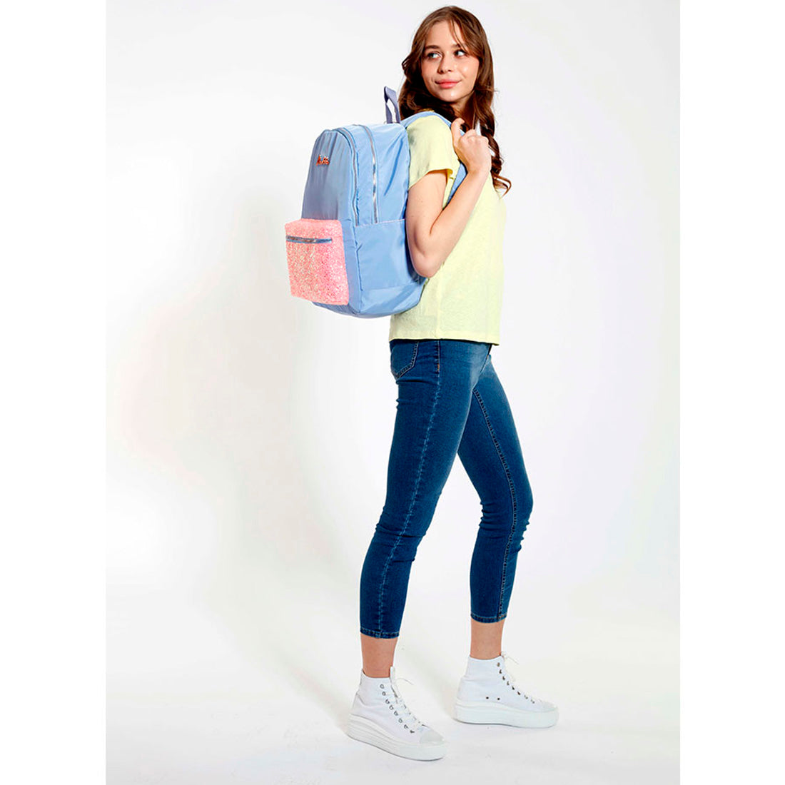 Kaukko Bright Taşlı Floral Mavi Kız Çocuk Sırt Çantası